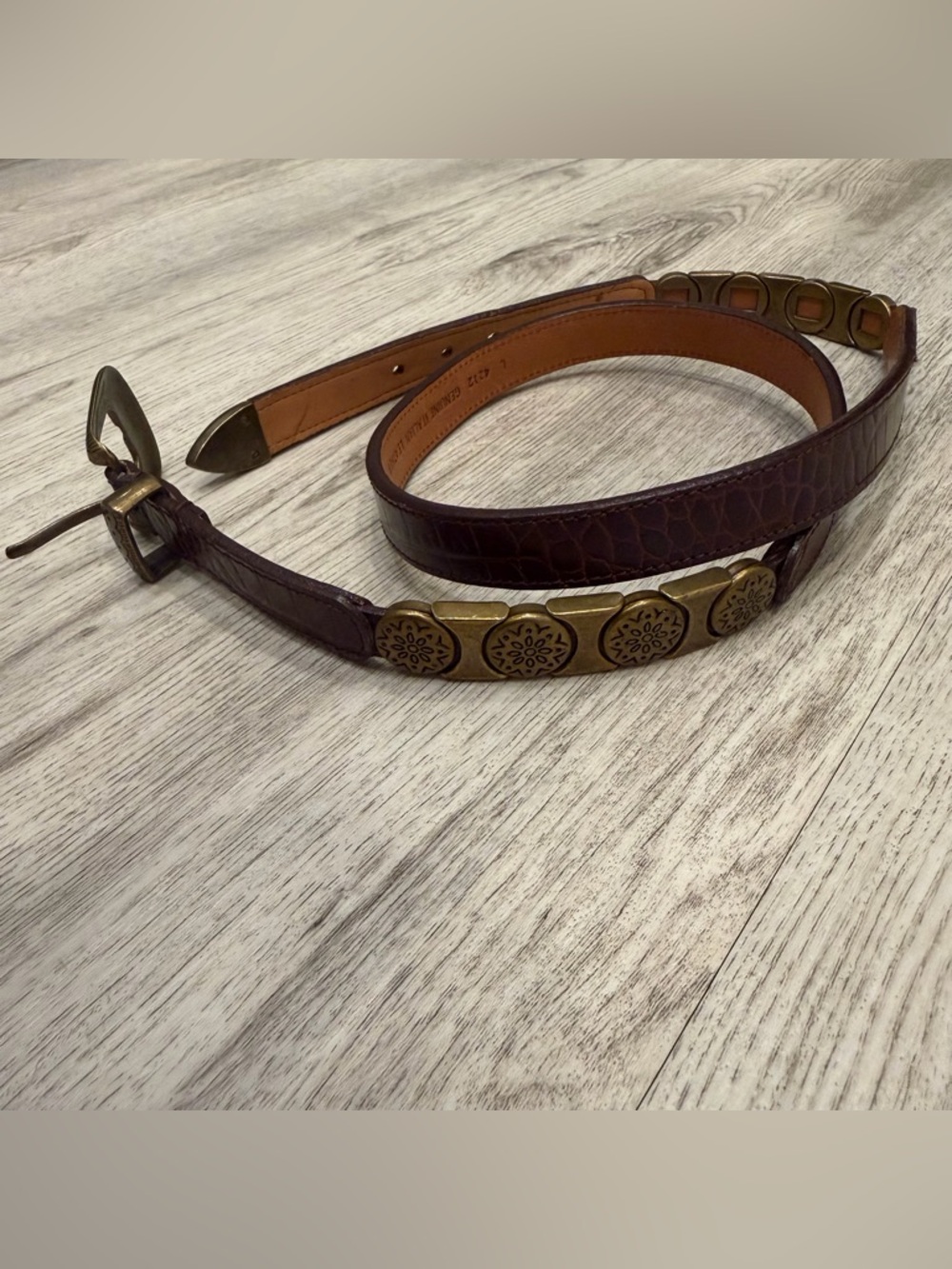 Olga Santini Italian Leather Belt Brown Croc Embossed‎ Studded Boho Western L